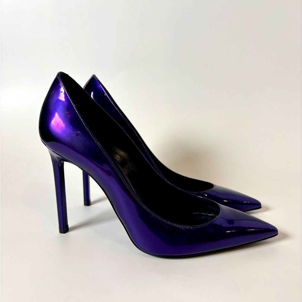 Saint Laurent Paris Purple Patent Pumps – YSL Pointed Toe Designer Heel size 6.5